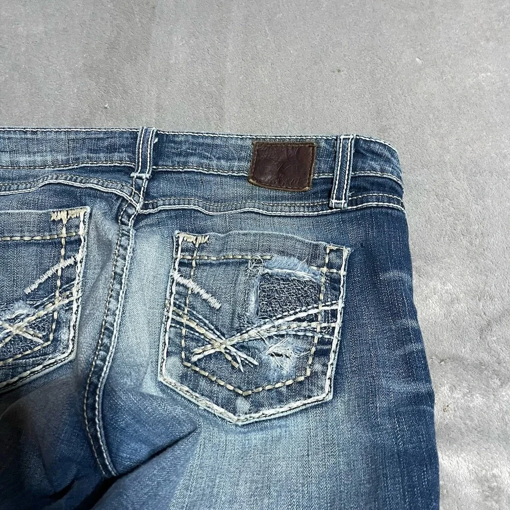 Y2K BKE Kate Capri Jeans Womens 30‎ Low Rise Dark Wash Blue Denim Faded Stretch